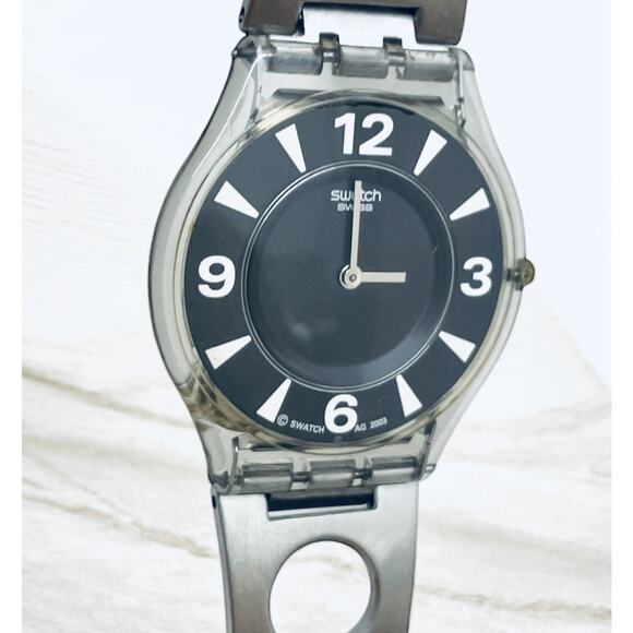 Swatch Watch BLACK ZONE SFM105G 2004 SKIN Ultra Thin Swiss Quartz New Old Stock - Picture 4 of 8